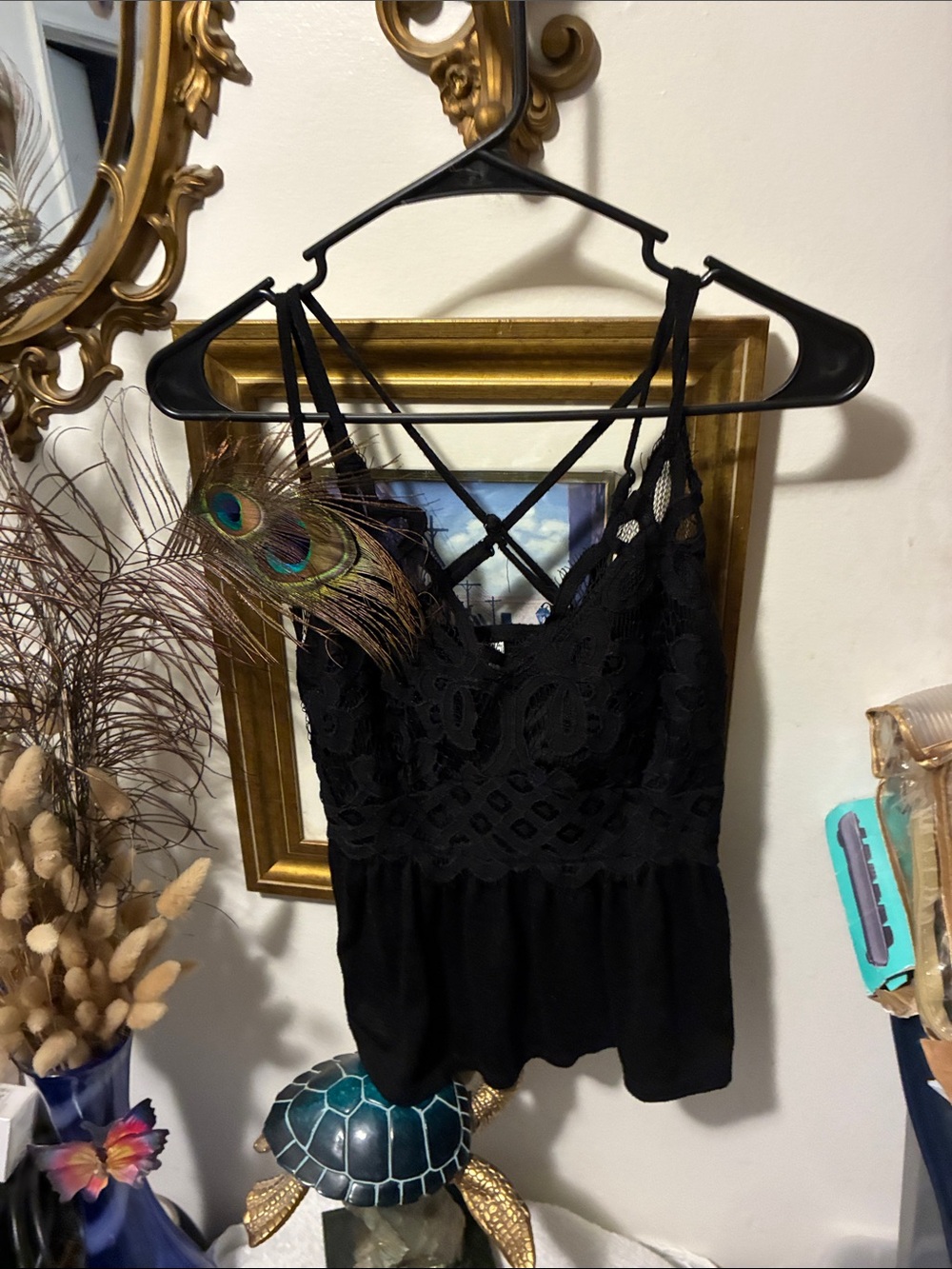 No Boundaries Black Lace Strappy Peplum Cami
